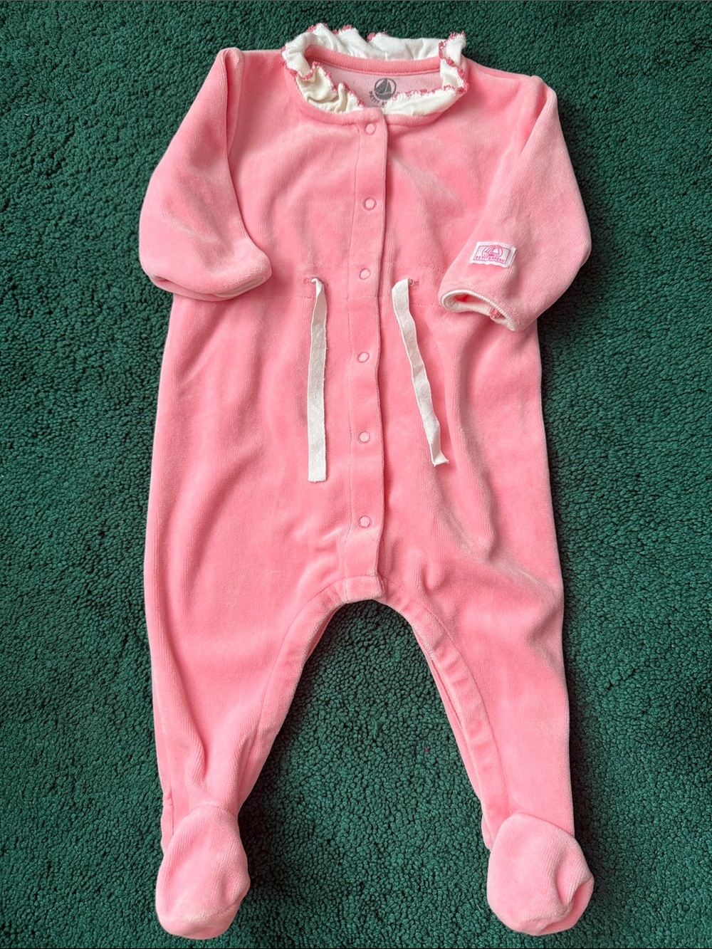 Petit Bateau Pink Footed Fleece Pajama One-Piece